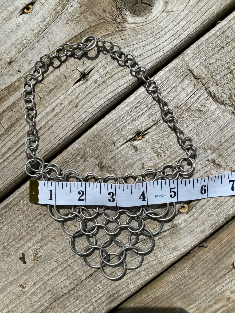 Rustic chunky metal chunky chainmail bib necklace w hippy southwestern vibe - Picture 8 of 10